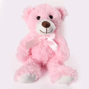 Ursuleț de pluș roz cu fundiță – 35 cm