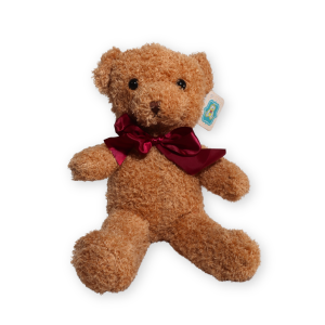 Ursuleț de Pluș Maro cu Fundă Bordo, 30 cm