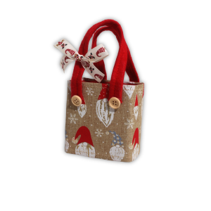 Punguță cadou Crăciun din material textil – Gnomi, model bej