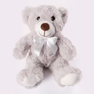 Ursuleț de pluș gri cu fundiță – 35 cm